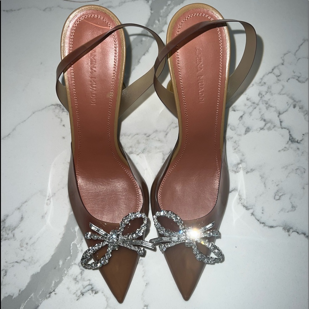 Amina Muaddi Brown Heels with Silver Embellishments - Picture 13 of 15